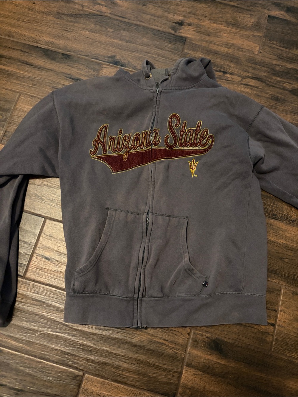 Nike Men's Gray Arizona State Zip Hoodie with Maroon & Gold Embroidery